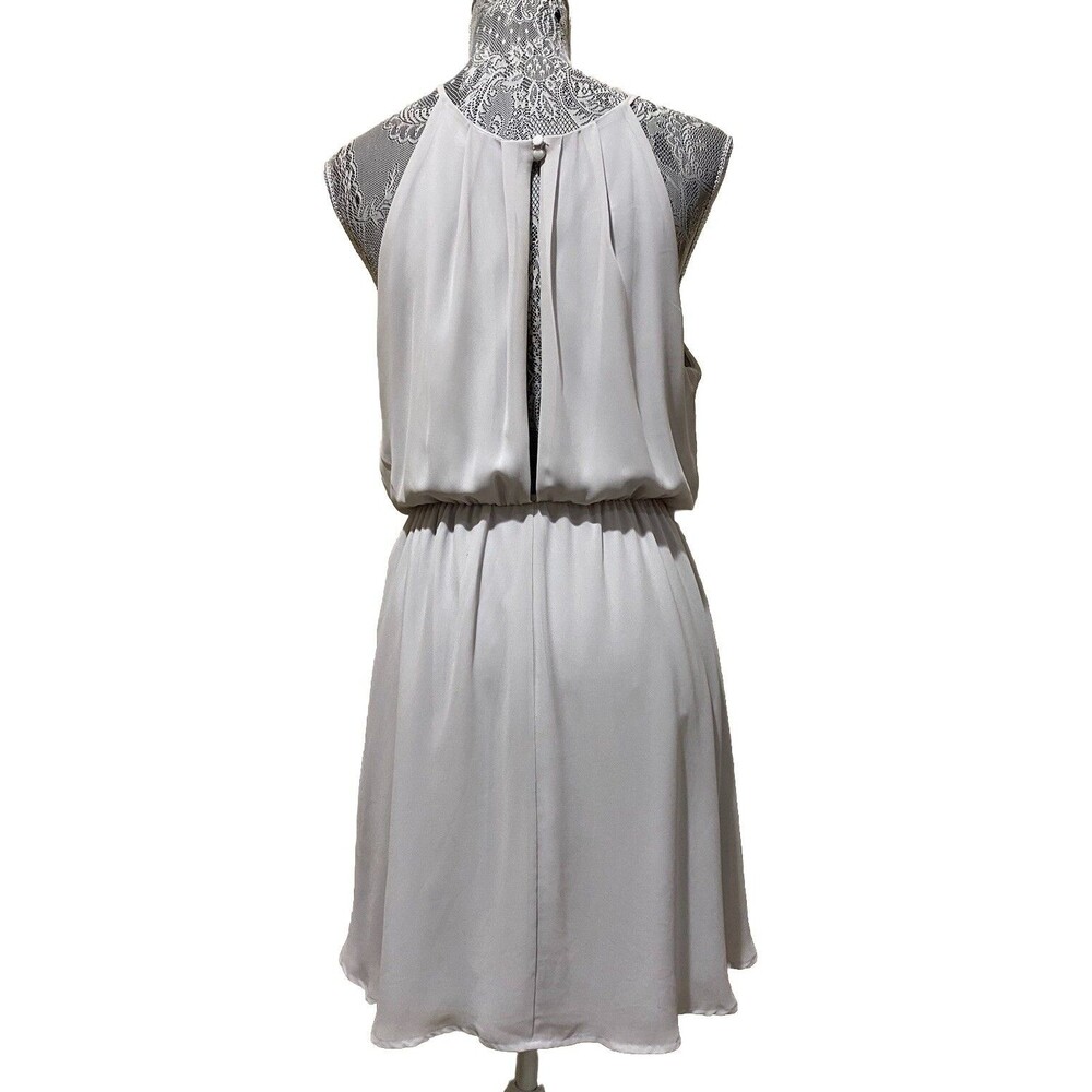 Lush Womens L Gray Chiffon Halter Mini Dress Pleated Blouson Party Cocktail Gown - Picture 10 of 16
